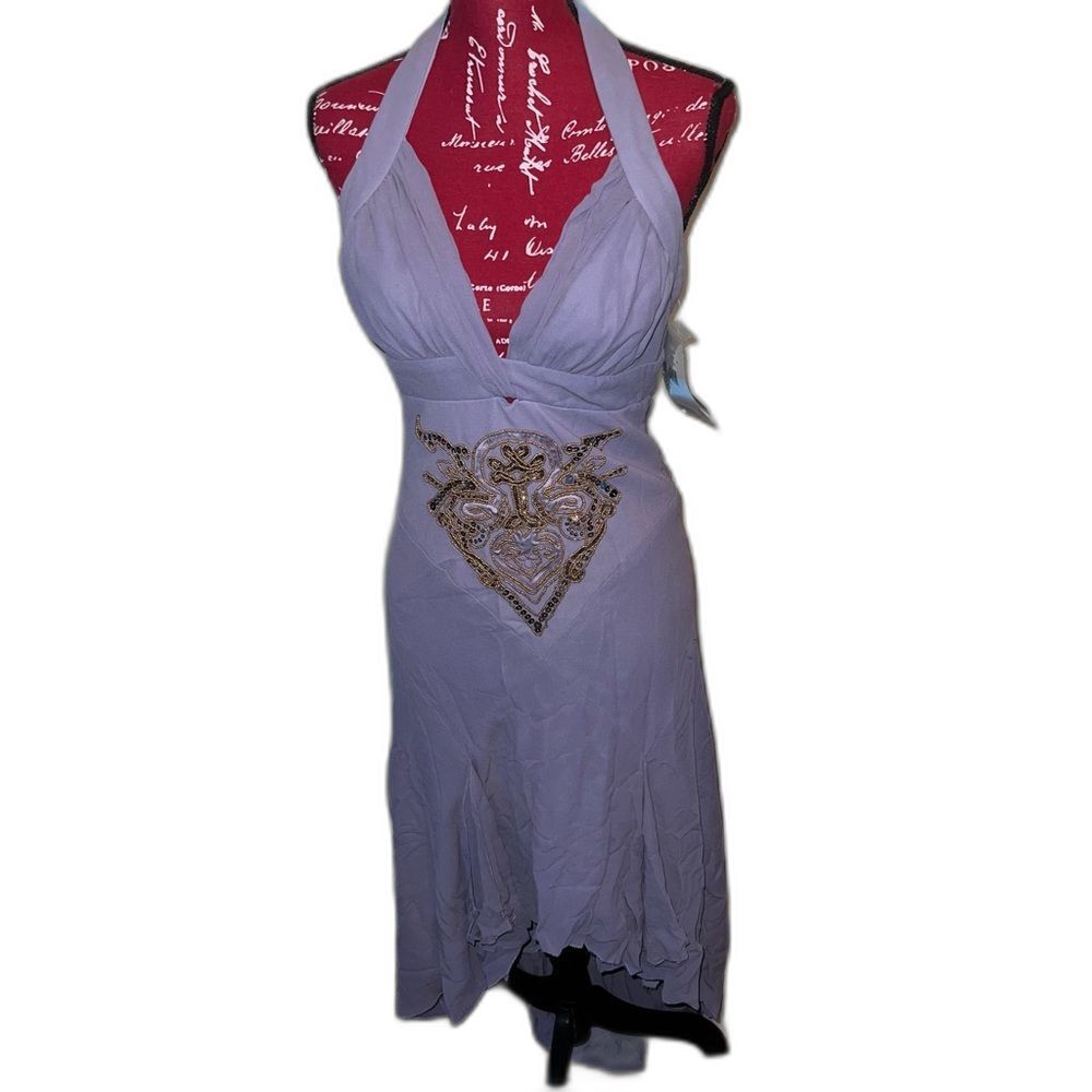 Nicole Miller Collection Lavender Silk Halter Gown Beaded Size 6 NWT $530